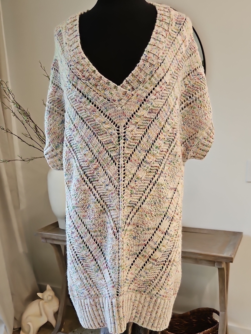 Missguided Multicolor Speckled Cream V-Neck Sweater